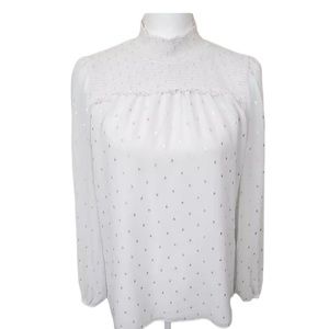 WHBM White High Smocked Foil Detail
High Neckline Blouse Small